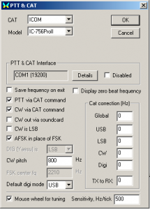 MixW PTT and CAT dialog box