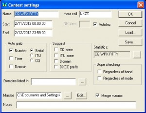 MixW Contest setup dialog box