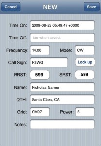 Hamlog by Pignology , data entry dialog box for a new loged contact.