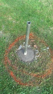Finished antenna mount, with wet concrete.